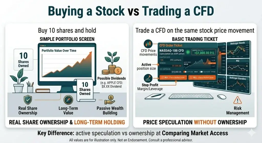 Buying a stock vs Trading a CFD Scenario
