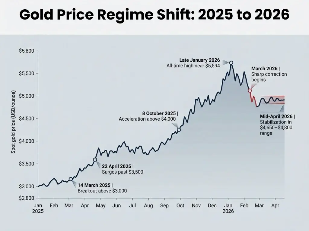 Gold price movement from 2025 to 2026