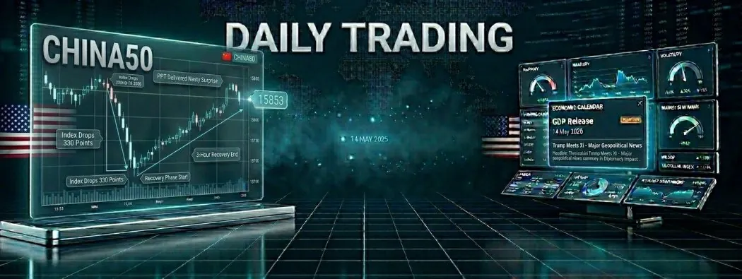 [DAILY TRADING] CHINA50 14 May 2026 — Drops 330 Points Then Spends Three Hours Recovering as Trump Meets Xi