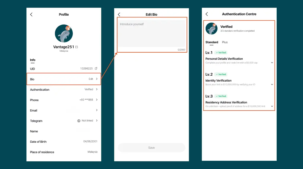 Profile Completion page Vantage